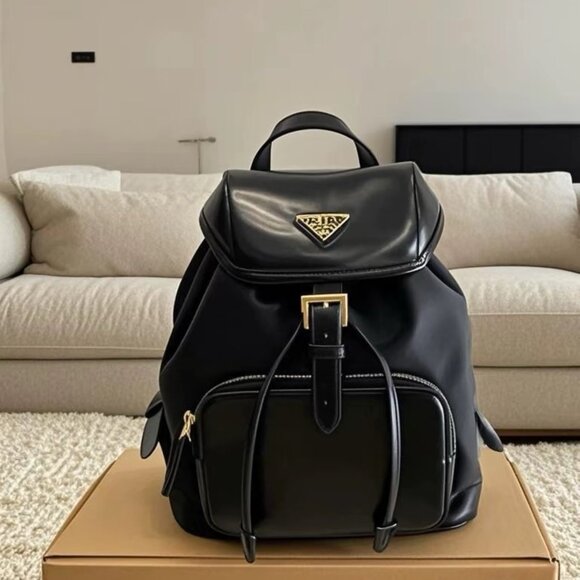 PRADA Prada enameled triangle metal logo drawstring closure backpack - Picture 1 of 8